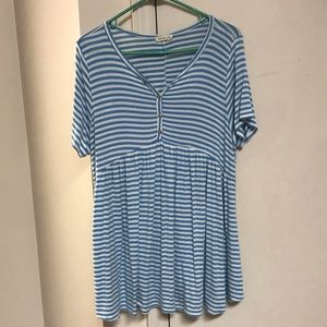 Short sleeve blue/white peplum with buttons.